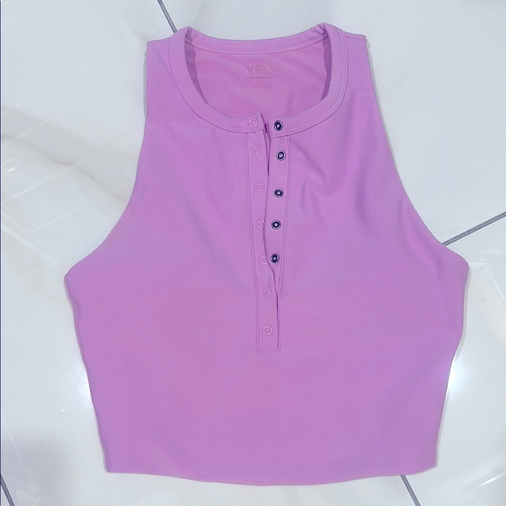 Abercrombie YBP Purple Sleeveless crop top with snap buttons